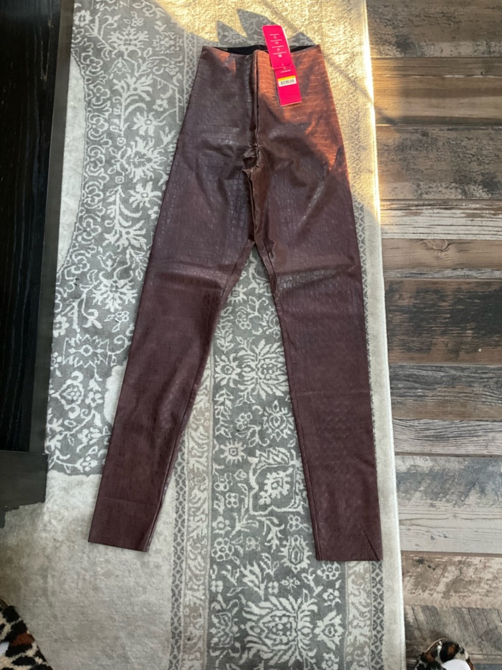 Commando Brown Croc-Embossed Faux Leather Leggings Small